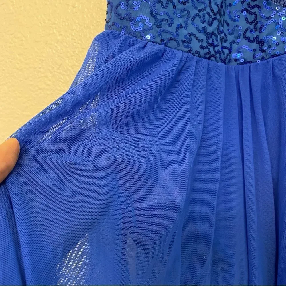 WEISSMAN Dance blue sequin Costume maxi dress lyrical 9876 child IC- child 7/8